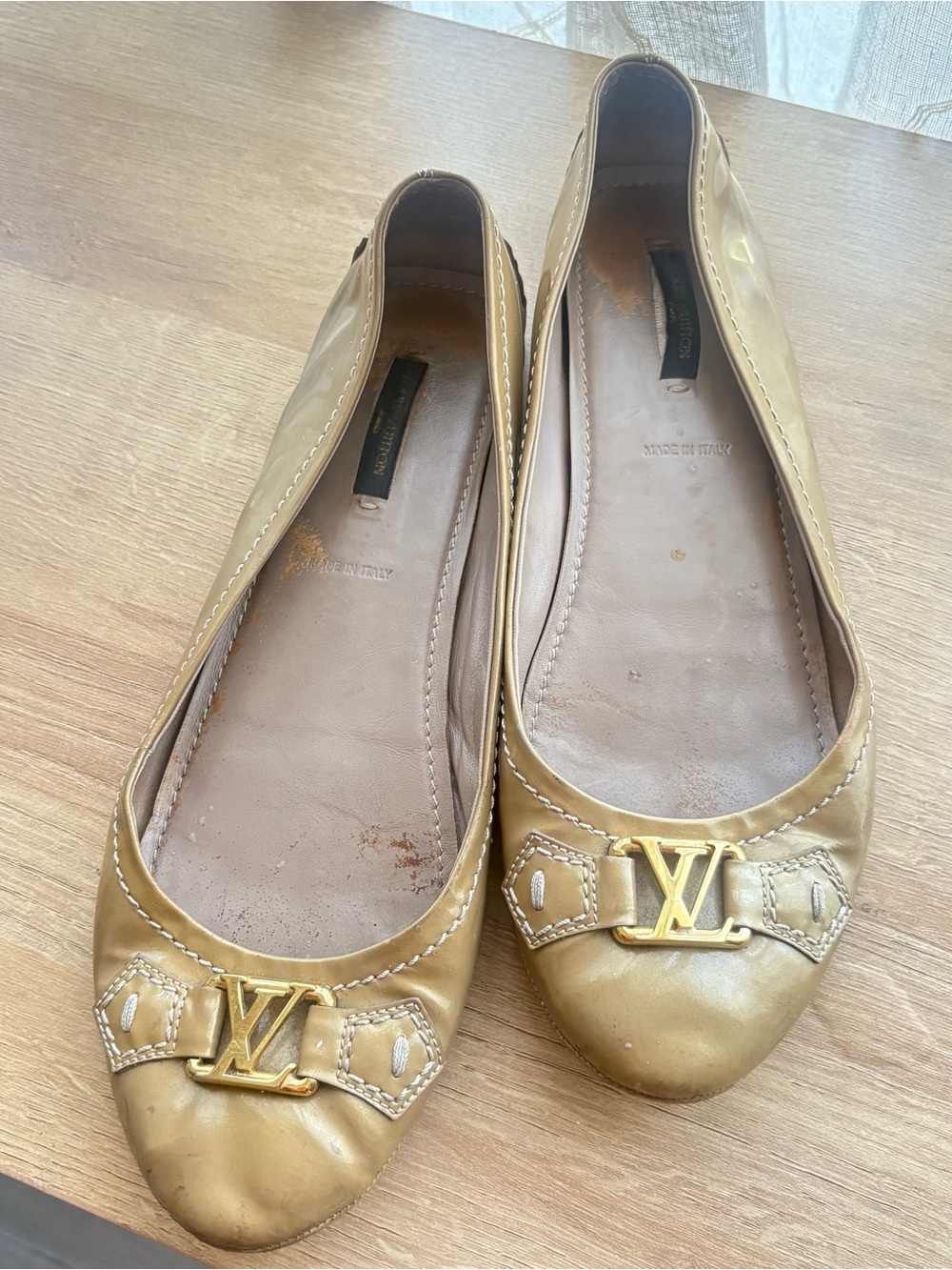 Louis Vuitton Gold Leather Ballet Flats - Women's Size 40
